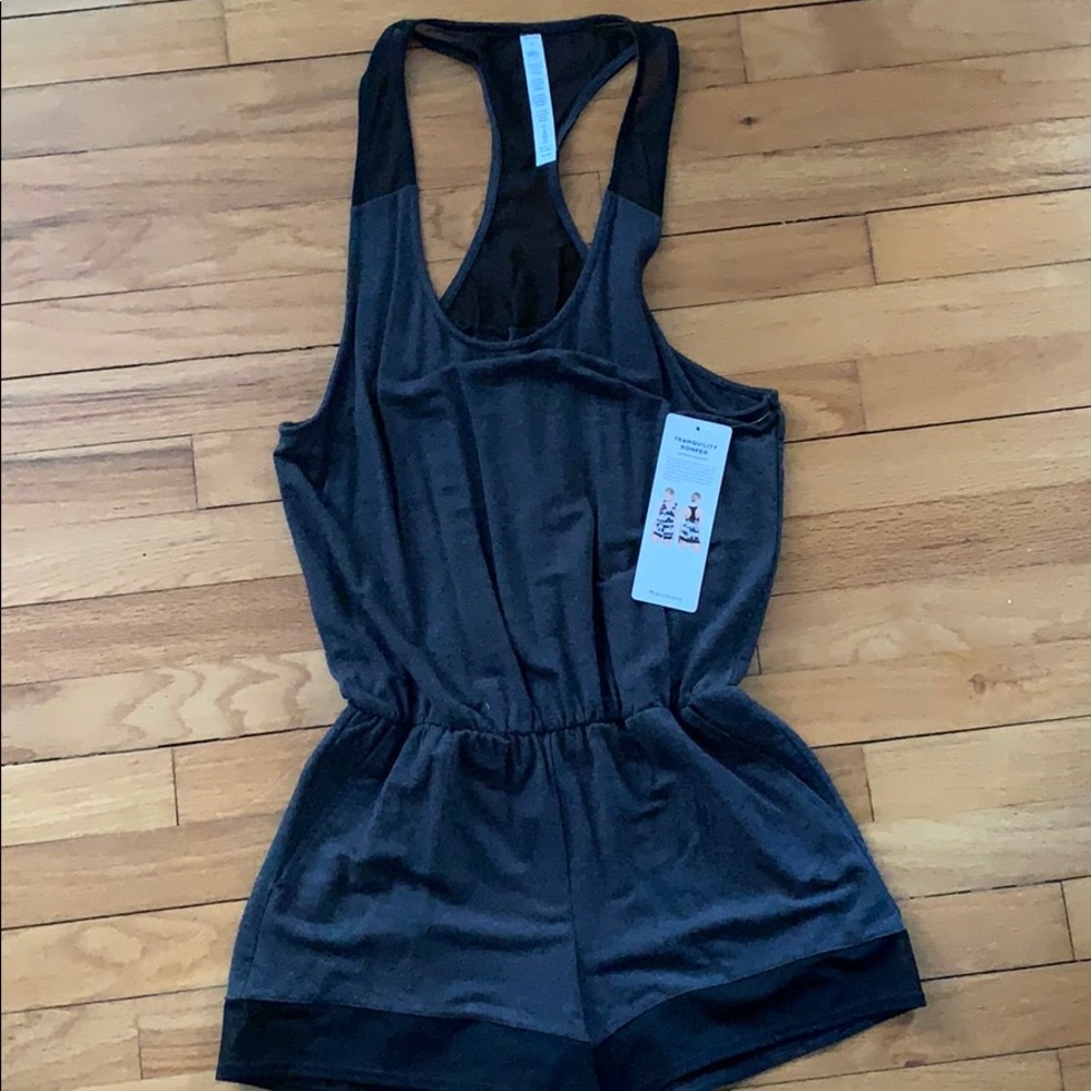ALO YOGA Tranquility Romper - Gray with Black Mesh